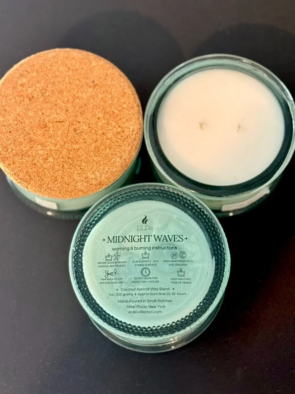 Midnight Waves Luxury Candle | Recycled Glass Vessel Crafted in Spain | Cork Lid